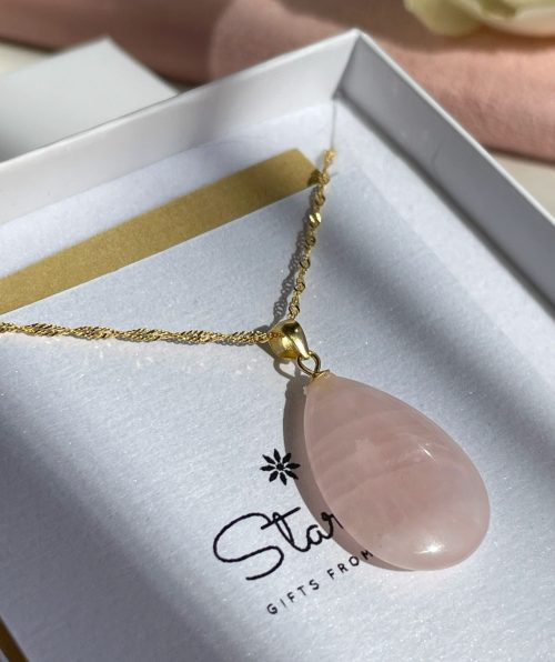 Chrismas gift for girl Rose Quartz necklace wave chain