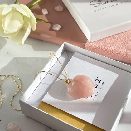 "Tender feelings" - Rose Quartz heart Pendant - 18k gold filled 'star' chain, rose quartz jewelry gifts, Christmas gift for girlfriend Active