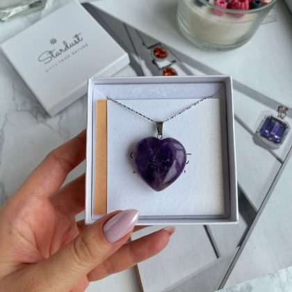 Large Amethyst heart necklace 3cm