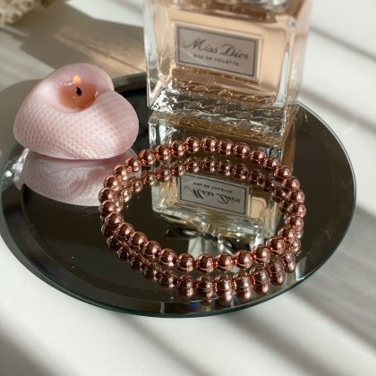 Minimalist rose gold bracelet 6mm, Christmas gift girl, Premium natural stone gifts, gift for girlfriend, simple stretch bracelet