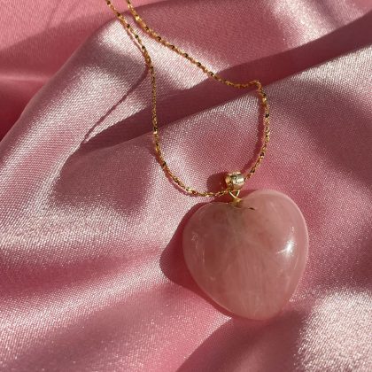 Luxury gift Rose Quartz heart pendant gold chain