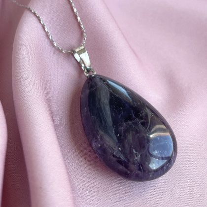 Large deep Purple Amethyst Necklace Pendant drop shape, Birthday gift, luxury packed, healing stone, yoga jewelry