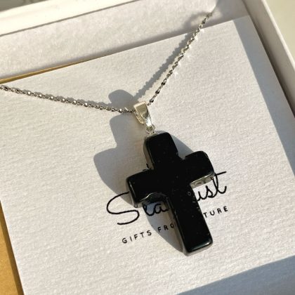 Black Obsidian Cross pendant, hand carved natural stone jewelry,