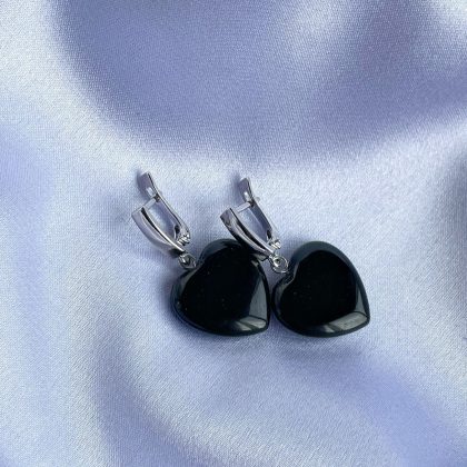 Obsidian heart earrings silver
