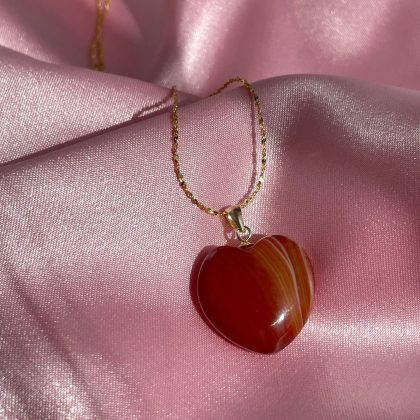 "Motivation" Carnelian heart Pendant, 18k Gold filled 'star' chain, Birthday gift for her, orange carnelian pendant
