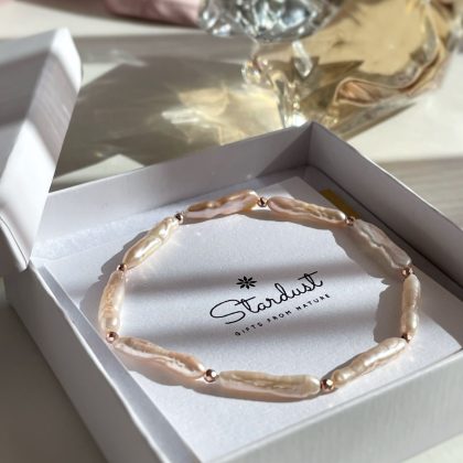 Baroque pearl bracelet, long champagne color pearl bracelet, Christmas gift for girlfriend