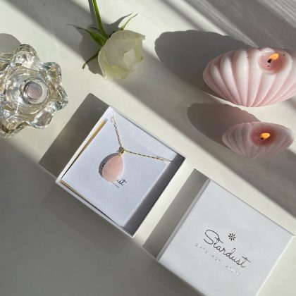 "Passion" - Rose Quartz drop Pendant - 18k gold filled 'Wave' chain
