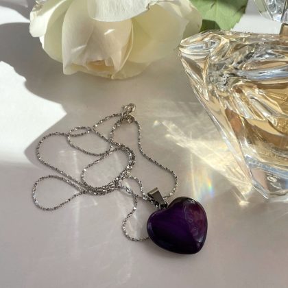 Purple Agate heart necklace gift