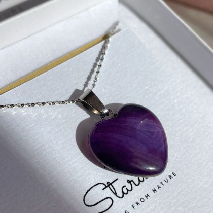 Purple Agate heart pendant silver
