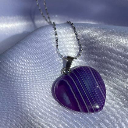 Purple stripe Agate heart necklace