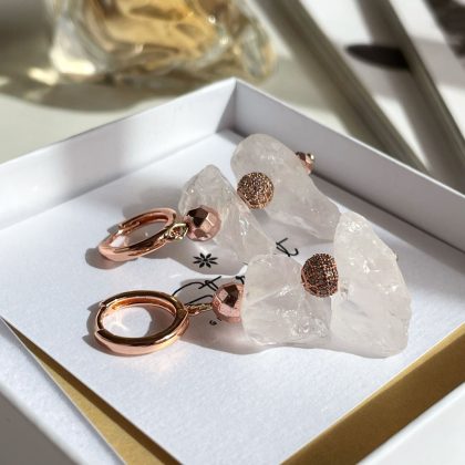 Raw Clear Quartz earrings with rose gold