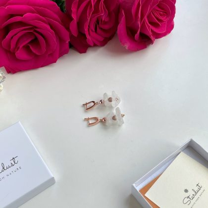 Raw Clear Crystal earrings, rough clear quartz earrings in rose gold