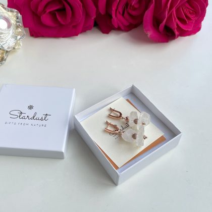 Raw Clear Crystal earrings, rough clear quartz earrings in rose gold