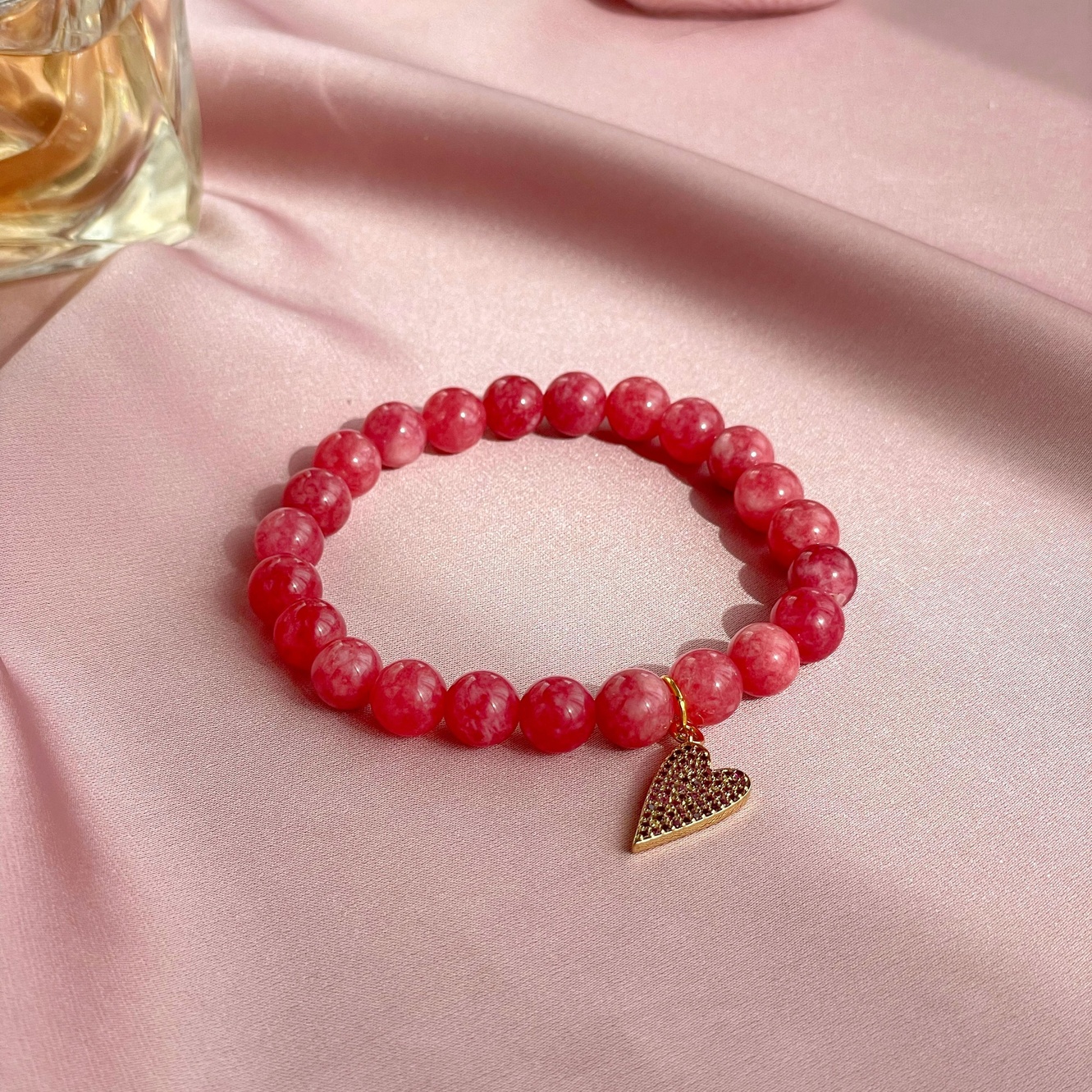 Bracelet naturel boule pierre naturelle en jade rose