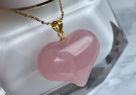 Rose Quartz heart pendant gold chain