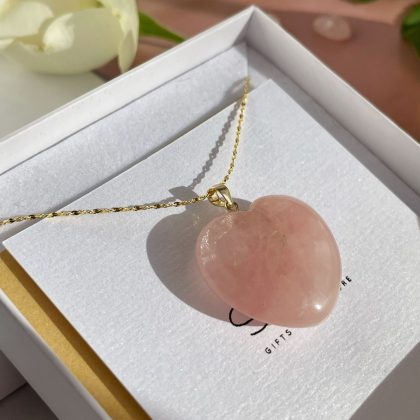 "Tender feelings" - Rose Quartz heart Pendant - 18k gold filled 'star' chain, rose quartz jewelry gifts, Christmas gift for girlfriend Active