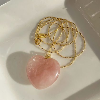 Rose Quartz heart pendant gold star chain