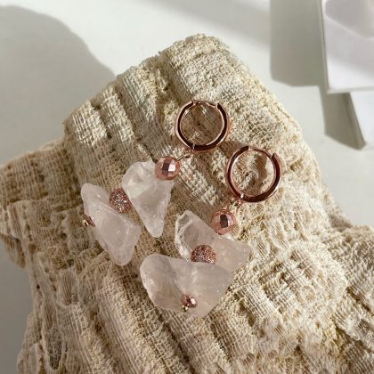 Rose gold earrings with clear quartz