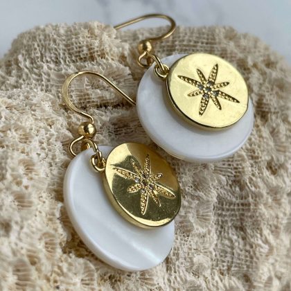 Shell earrings with gold charms