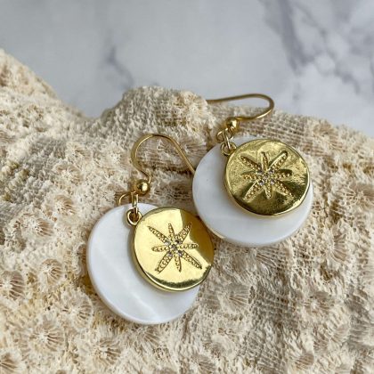 Shell earrings with gold coins