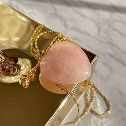 Tender pink heart pendant with gold chain