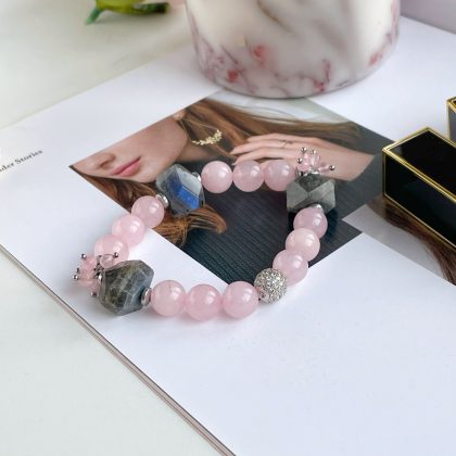 Unusual pink and grey beaded bracelet