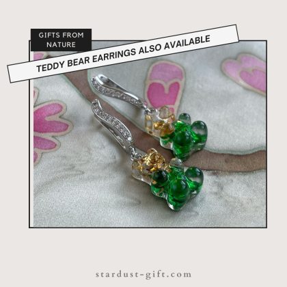 "Cute dreams" - Sweet Green Teddy Bear pendant with gold sparkles, modern bear pendant, luxury gift for girlfriend, anniversary gift girl