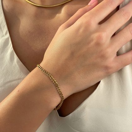 Luxury 18k gold filled cuban link chain 3mm bracelet for her, thick gold stainless steel bracelet for woman