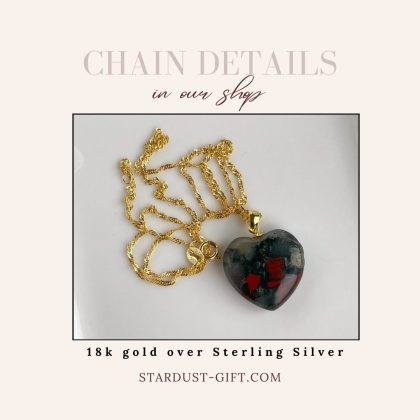 BLOODSTONE heart pendant necklace, 18k gold filled wave chain, Energy healing pendant