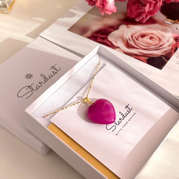 Pink agate heart pendant, 18k Gold filled Stainless Steel chain, premium gift for her, Fuchsia pink agate necklace