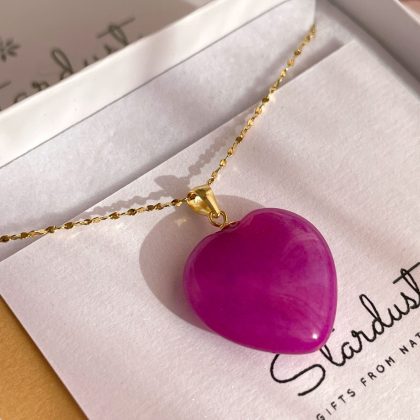 Pink agate heart pendant, 18k Gold filled Stainless Steel chain, premium gift for her, Fuchsia pink agate necklace
