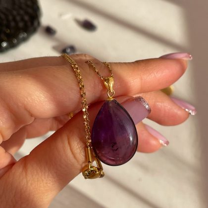 Amethyst Pendant 18k Gold Plated Steel chain