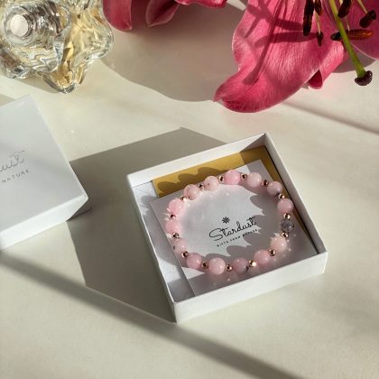 Pink rhodonite beaded bracelet with rose gold hematite, natural rose jade bracelet, Christmas gift for girlfriend