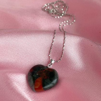 Natural Bloodstone heart pendant, Sterling silver chain, Energy healing pendant