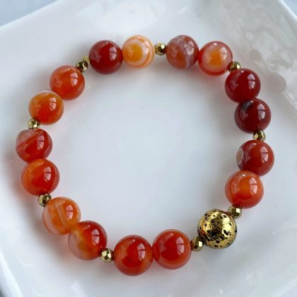 Sweet CARNELIAN bracelet with gold lava stone and hematite, bright orange gemstone Bracelet