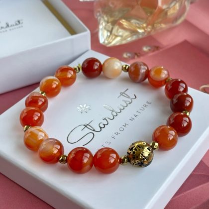 Sweet CARNELIAN bracelet with gold lava stone and hematite, bright orange gemstone Bracelet