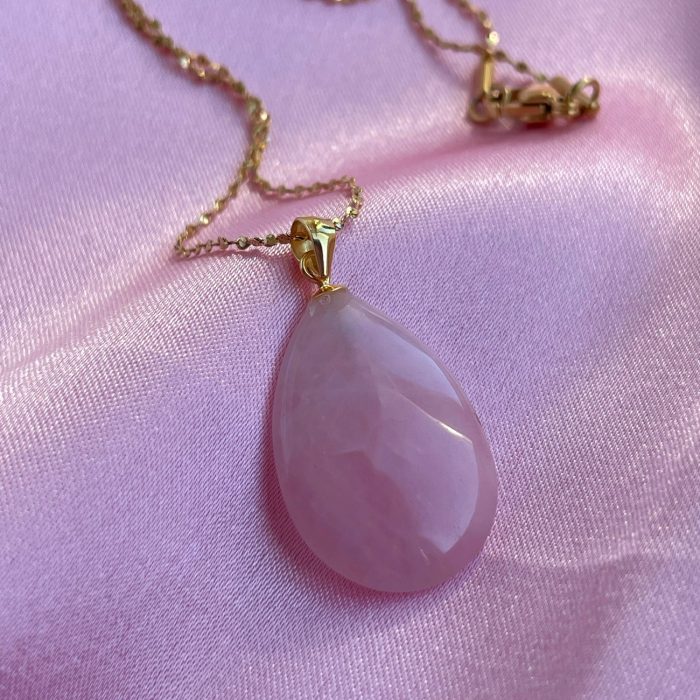 Delicate Drop Rose Quartz necklace gold stainless steel