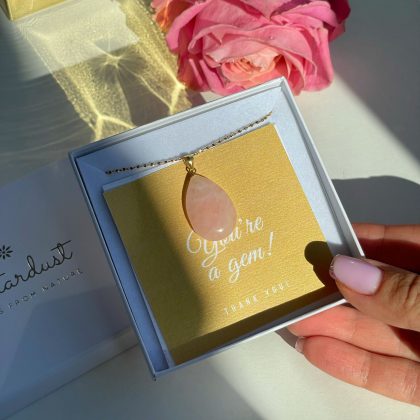 Rose Quartz Drop Pendant - 18k gold filled Stainless Steel chain, rose quartz jewelry, Romantic gift for her