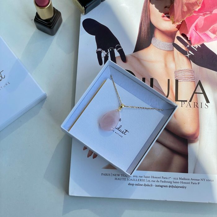 Drop Rose Quartz necklace gold stainless steel Stardust gift