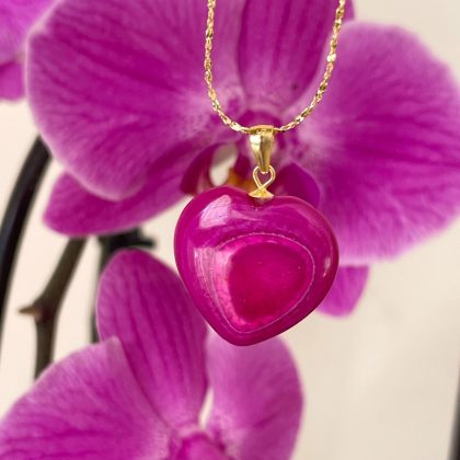 Fuchsia PInk Agate heart necklace