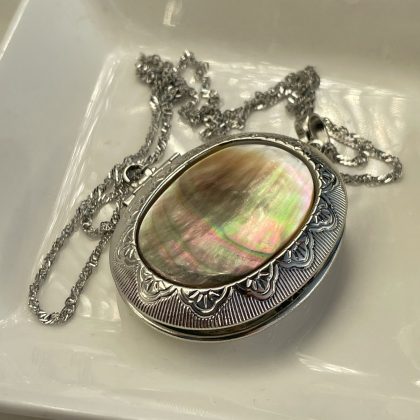 Oval Abalone Shell locket pendant, big mother-of-pearl pendant, romantic jewelry, Healing chakra jewelry