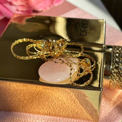 Luxury Drop Rose Quartz necklace gold stainless steel