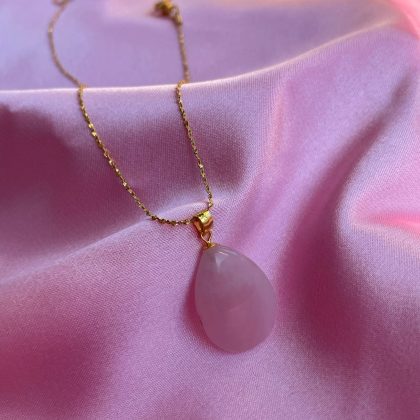 Rose Quartz Drop Pendant - 18k gold filled Stainless Steel chain, rose quartz jewelry, Romantic gift for her