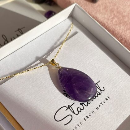 Luxury drop amethyst necklace gold chain sterling silver
