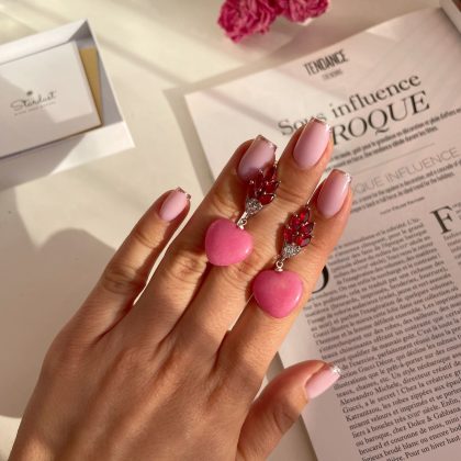 Luxury gemstone earrings gift - pink agate