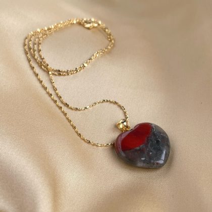Luxury BLOODSTONE heart pendant necklace, 18k gold filled Star chain, Natural stone gift