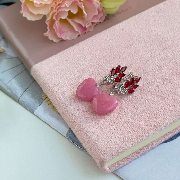 Natural Pink agate heart earrings