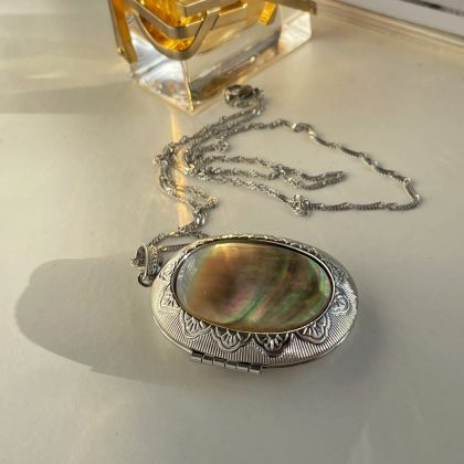 Oval Abalone Shell locket pendant, big mother-of-pearl pendant, romantic jewelry, Healing chakra jewelry