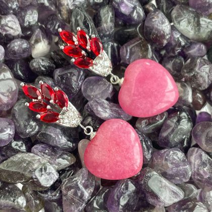 Pink agate heart earrings