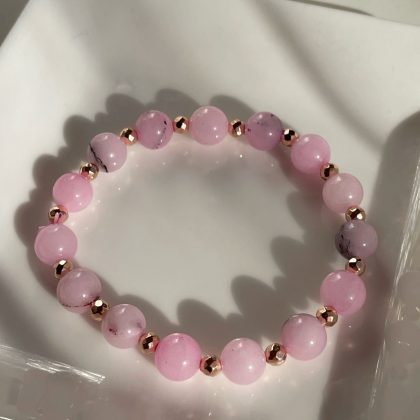 Pink beaded bracelet with rose gold
